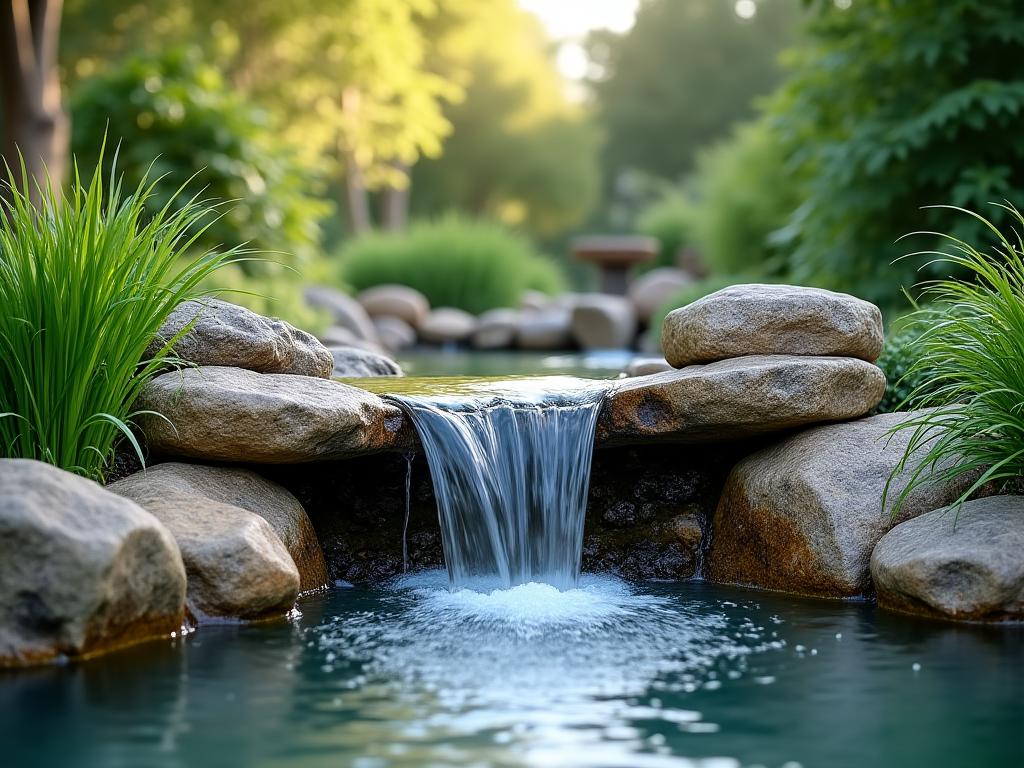Individuelle Wasserwelt mit Naturstein-Wasserfall im Garten